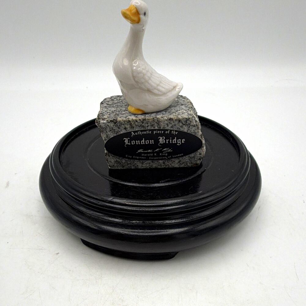 Vintage Porcelain Duck Figurine on Stone Base London Bridge Souvenir Piece